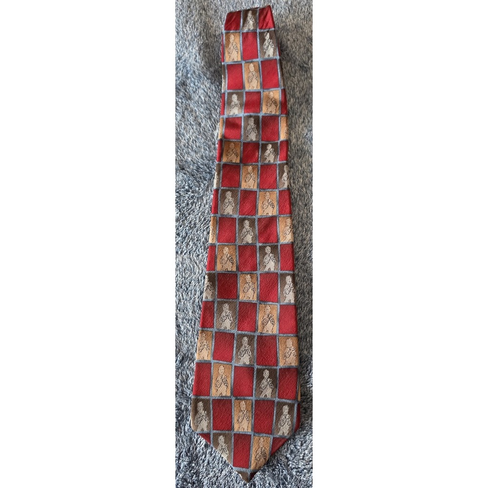 J. Garcia Men's Tie Red Blue Brown Checkered Plaid Classic Necktie